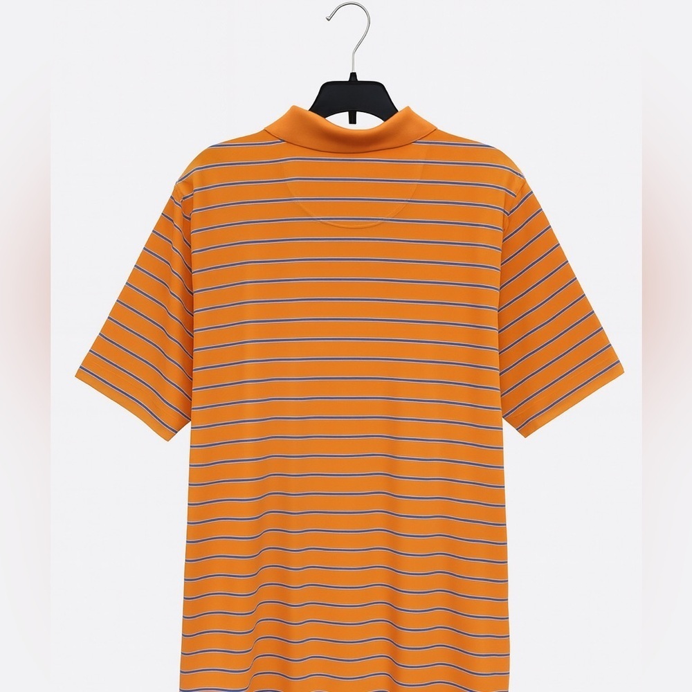 Oxford Golf Men’s XL Alcoma Country Club Polo Orange & Blue Striped Short Sleeve - Picture 2 of 2